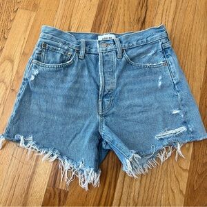 Agolde Parker Long Distressed Denim Shorts